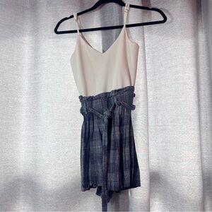 Chic Cream and Gray Plaid Romper